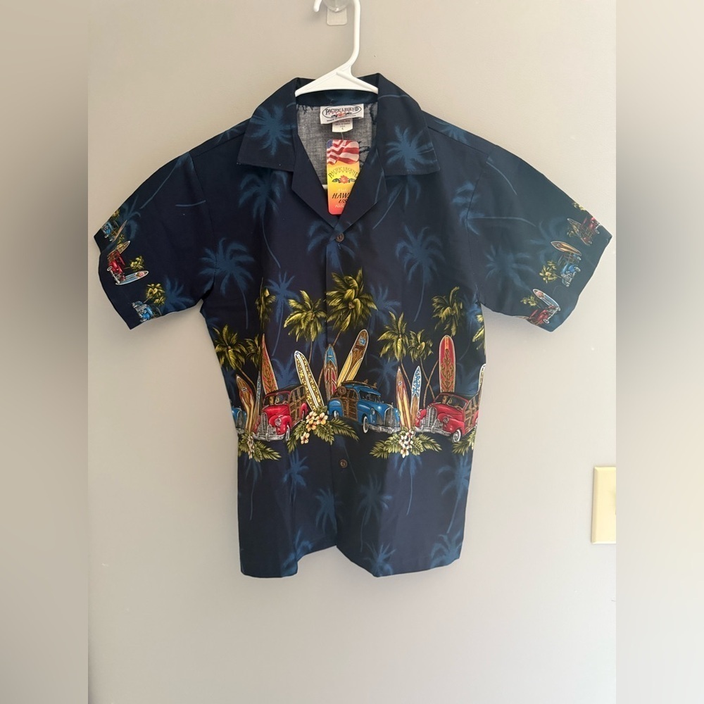 Pacific Legend Hawaiian Shirt Boys SZ L Button Up Short Sleeve Surf Board New